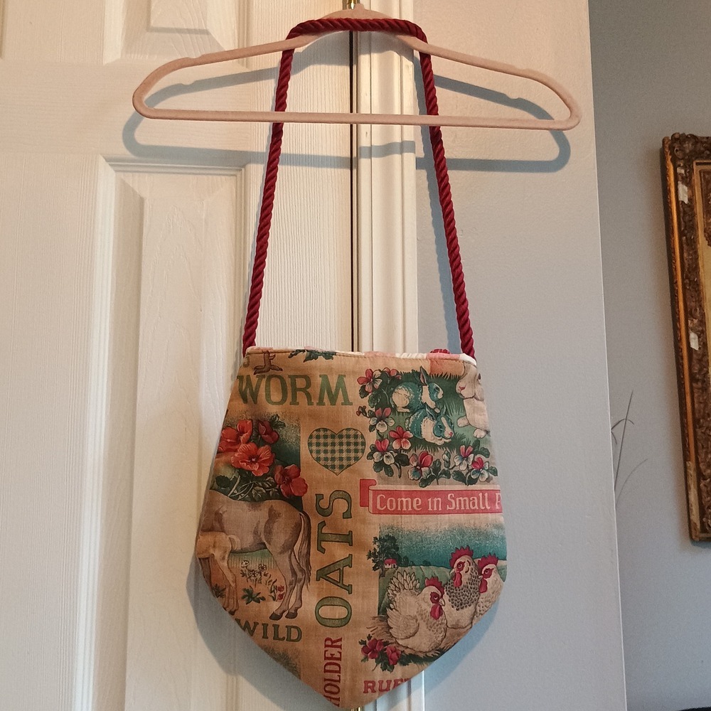 Vintage Handmade‎ Farmhouse Feed Sack Print Shoulder Bag Rustic Barnyard Animals - Picture 3 of 13